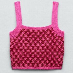 NWT Zara Pink Check Knit Wool Blend Crop Top Size S